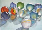 still life, marbles, light, original watercolor painting, gabetta