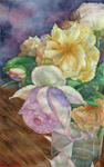still life, flowers, bouquet, rose, vase, color, plant, original watercolor painting, gabetta