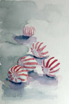 still life, macro, candy, peppermints, sugar, Christmas, light, original watercolor painting, gabetta