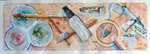 still life, brush, color, tubes, painter, painting, original watercolor painting, gabetta