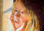 portrait, portraiture, girl, face, sundown, light, shadows, original watercolor painting, gabetta