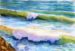 seascape, sea, wave, surf, shore, sea foam, shore, original watercolor painting, gabetta