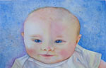 portrait, portraiture, baby girl, baby, newborn, face, light, original watercolor painting, gabetta